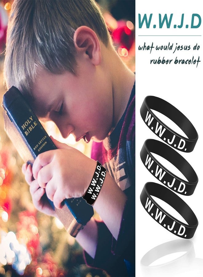 Jadive سوار مطاطي WWJD من Jadive 20 قطعة ماذا كان سيفعل يسوع أساور سيليكون للنساء والرجال سوار ملهم تحفيزي هدايا دينية مسيحية (أسود) - Image 4