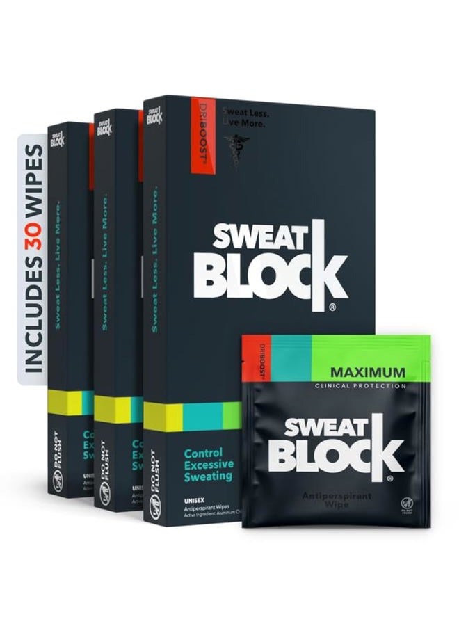 Sweatblock Clinical Strength Antiperspirant Wipes for Hyperhidrosis (3 Box Deal) - Reduce Sweat Up To 7-days Per Use - Antiperspirant For Men and Women - Image 1