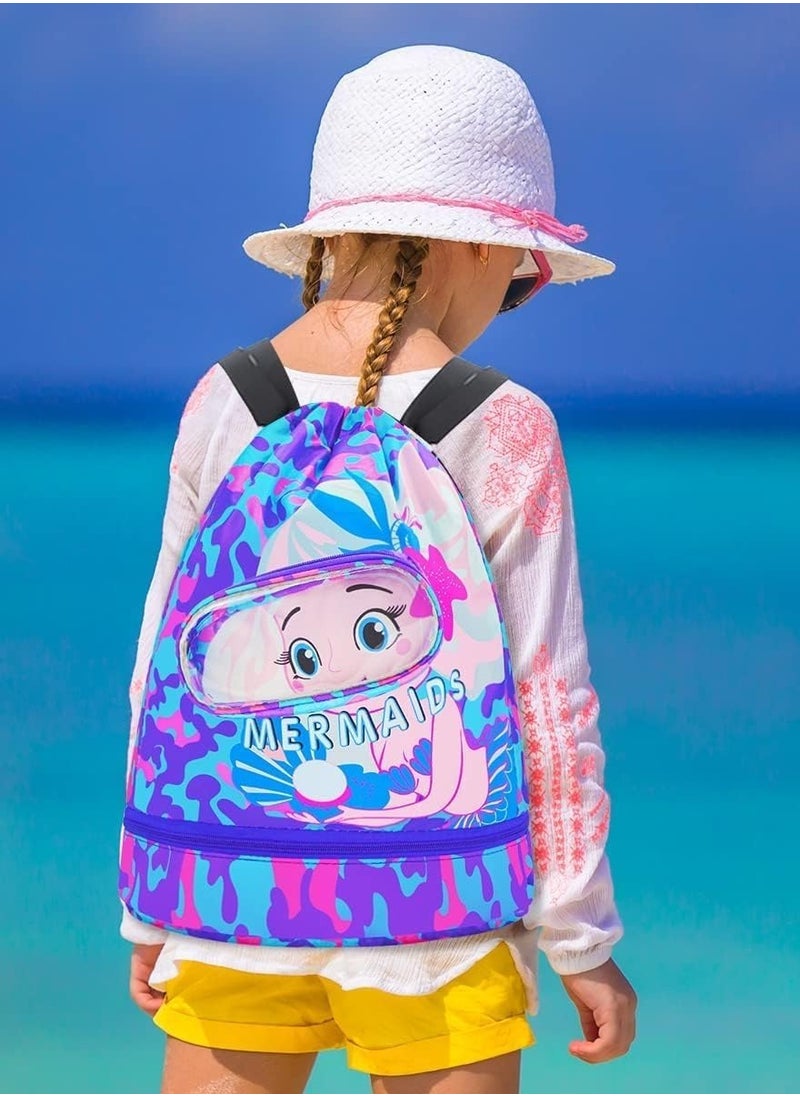 VUCATIN Children's Swimming Backpack Drawstring Children's Swimming Bag Beach Bag Sports Fitness Bag Dry and Wet Separation Suitable for Children Men Women (Mermaid)  - Image 4