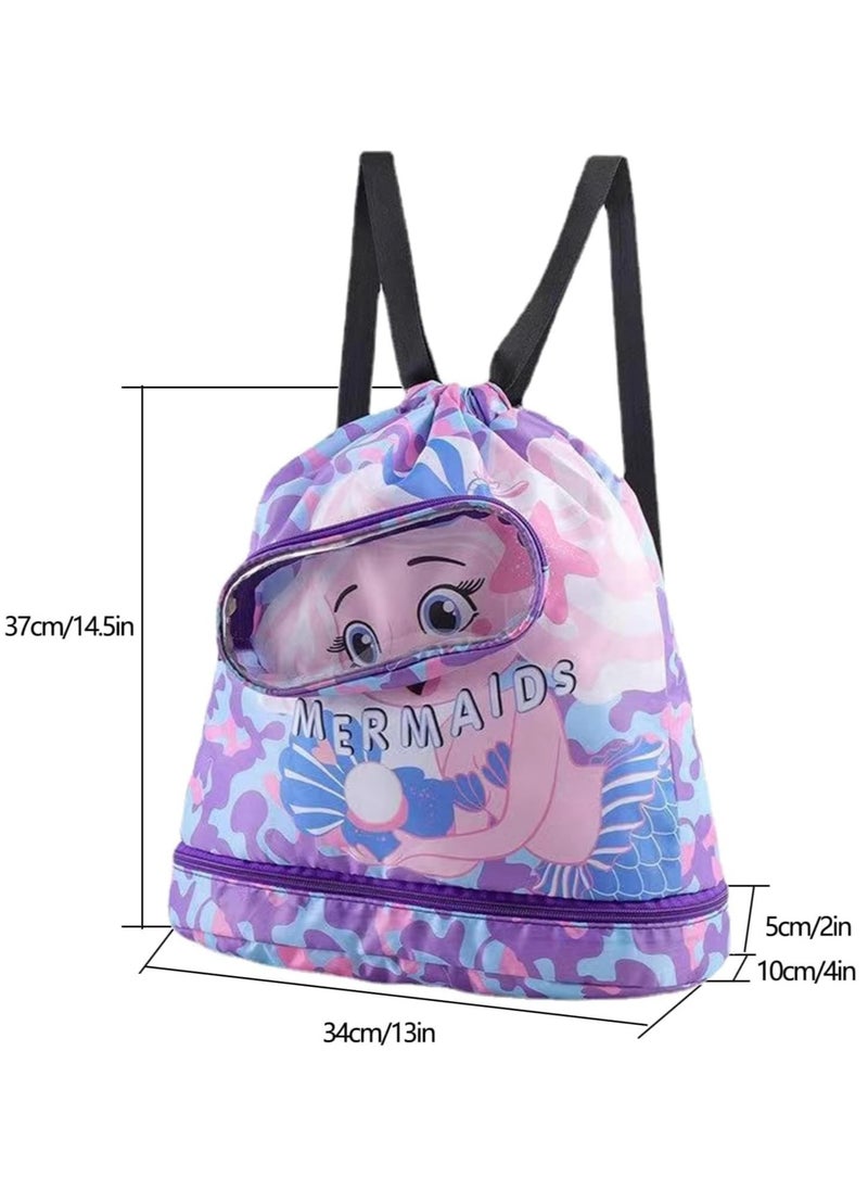 VUCATIN Children's Swimming Backpack Drawstring Children's Swimming Bag Beach Bag Sports Fitness Bag Dry and Wet Separation Suitable for Children Men Women (Mermaid)  - Image 5
