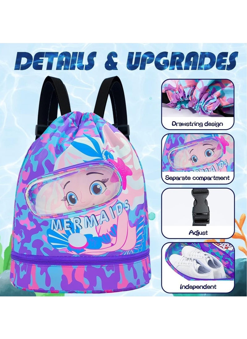 VUCATIN Children's Swimming Backpack Drawstring Children's Swimming Bag Beach Bag Sports Fitness Bag Dry and Wet Separation Suitable for Children Men Women (Mermaid)  - Image 2