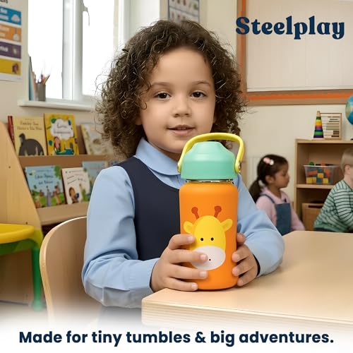 rabitat Steel Play 3.0 Water Bottle for School Kids 350ml, 1+1 Year Brand Warranty | Steel Water Bottle | Steel Bottles | BPA-Free Leak-Proof, Flip-Lock Sipper, EasyCarry Handle Little Boss - Image 5