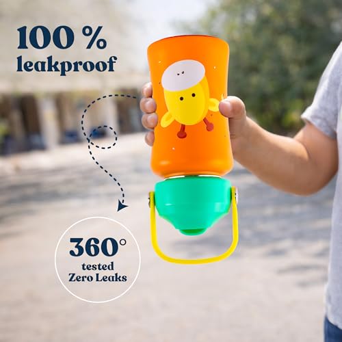 rabitat Steel Play 3.0 Water Bottle for School Kids 350ml, 1+1 Year Brand Warranty | Steel Water Bottle | Steel Bottles | BPA-Free Leak-Proof, Flip-Lock Sipper, EasyCarry Handle Little Boss - Image 3