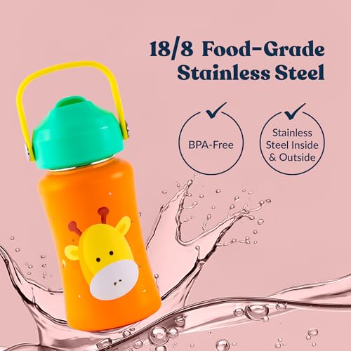 rabitat Steel Play 3.0 Water Bottle for School Kids 350ml, 1+1 Year Brand Warranty | Steel Water Bottle | Steel Bottles | BPA-Free Leak-Proof, Flip-Lock Sipper, EasyCarry Handle Little Boss - Image 2