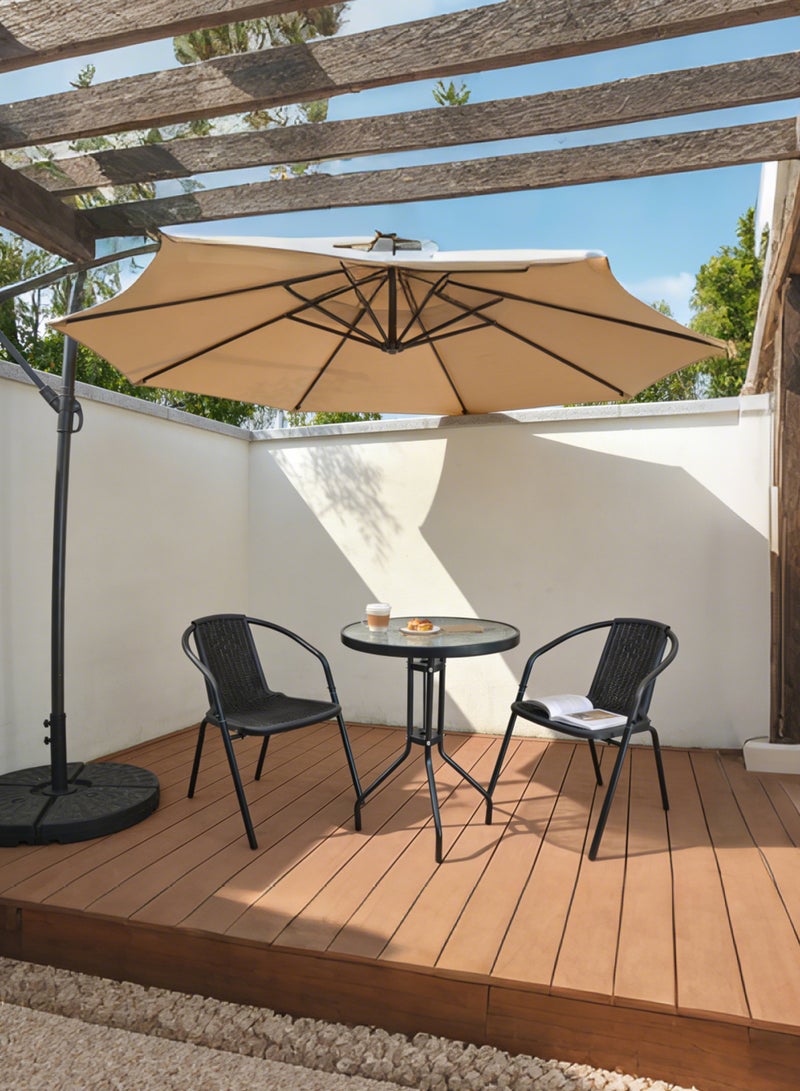 Noon East 3 Piece Metal Outdoor Patio Set, includes 2 Chairs and 1 Table with Wave Temper Glass Top, perfect for outdoor and balcony, Black - Image 2