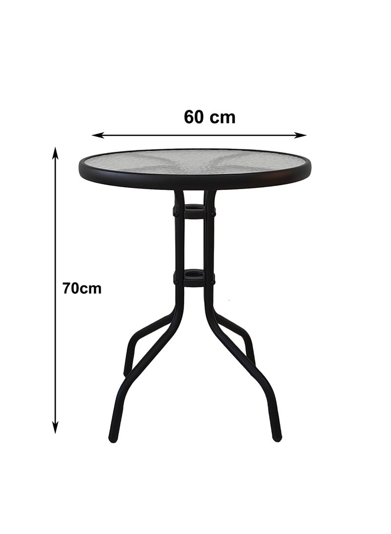 Noon East 3 Piece Metal Outdoor Patio Set, includes 2 Chairs and 1 Table with Wave Temper Glass Top, perfect for outdoor and balcony, Black - Image 5