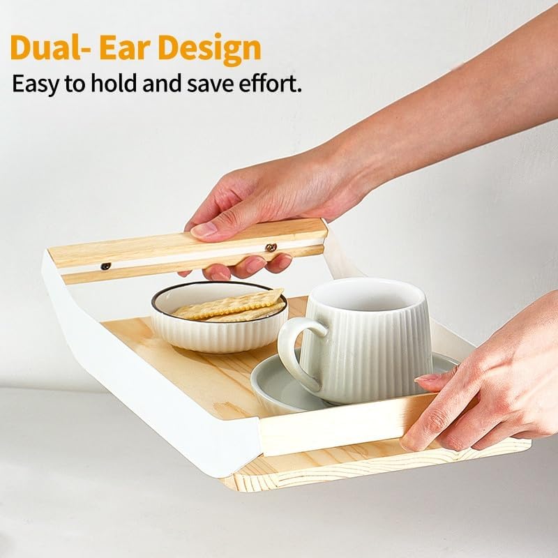 Fohome Wooden Serving Tray, Snack Tray with Handles, Food Tray for Breakfast, Coffee Table, Dinner Bar, Serving Platters for Snacks, Fruit, Reusable Decorative Tray Kitchen, Bedroom, Parties - Image 3