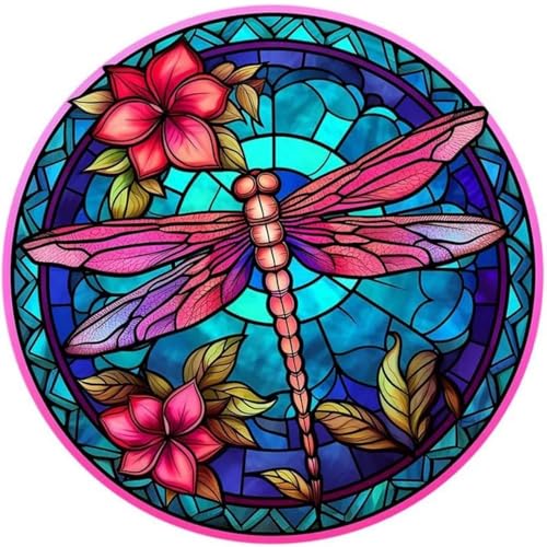 KTHOFCY 5D DIY Diamond Painting Kits for Adults Kids Dragonfly Stained Glass Full Drill Embroidery Cross Stitch Crystal Rhinestone Paintings Pictures Arts Wall Decor Painting Dots Kits 118X118 in - Image 1
