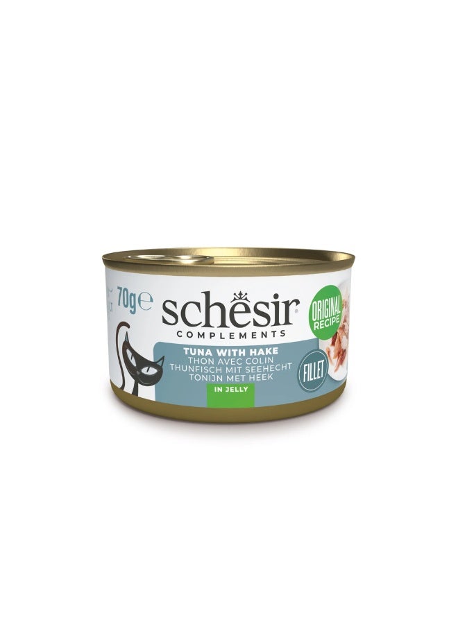 Schesir Complements Cat Wet Food, Tuna with Hake in Jelly Can, 70g - Image 3