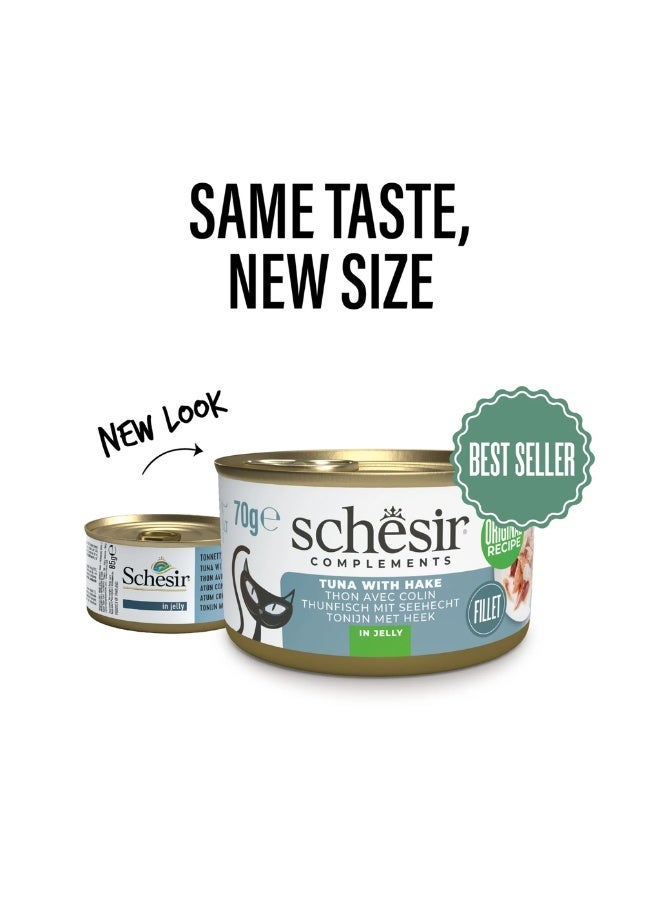 Schesir Complements Cat Wet Food, Tuna with Hake in Jelly Can, 70g - Image 2