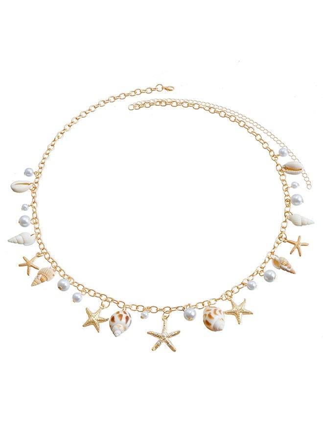 Ba Love Seashell Starfish Women's Waist Chain, Pearl Belt Seashell Body Chain Bohemian Gold Starfish Shell Waterproof Summer Beach Body Jewelry - Image 2