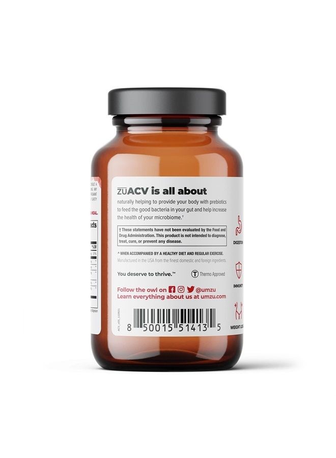 UMZU zuACV - مكمل خل التفاح (ACV) البروبيوتيك لدعم صحة الأمعاء والهضم والبكتيريا الصحية - مصنوع من مسحوق خل التفاح وجذر الإينولين - (إمداد لمدة 30 يومًا، 90 كبسولة) - Image 5
