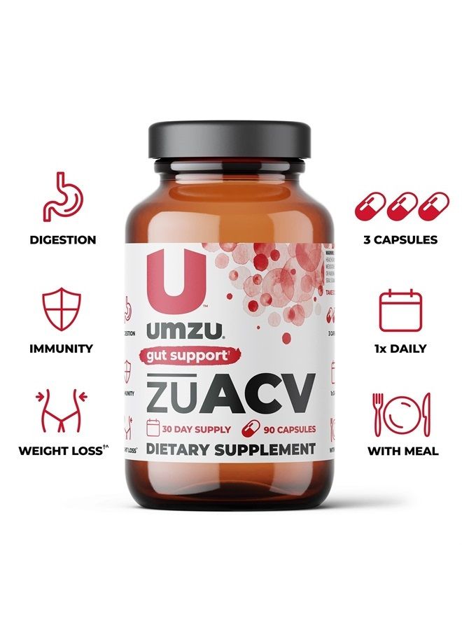 UMZU zuACV - مكمل خل التفاح (ACV) البروبيوتيك لدعم صحة الأمعاء والهضم والبكتيريا الصحية - مصنوع من مسحوق خل التفاح وجذر الإينولين - (إمداد لمدة 30 يومًا، 90 كبسولة) - Image 4