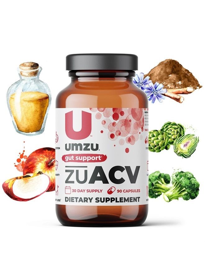 UMZU zuACV - مكمل خل التفاح (ACV) البروبيوتيك لدعم صحة الأمعاء والهضم والبكتيريا الصحية - مصنوع من مسحوق خل التفاح وجذر الإينولين - (إمداد لمدة 30 يومًا، 90 كبسولة) - Image 2