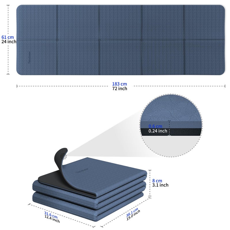 Readaeer Foldable Yoga Mat for Travel Folding Yoga Mat 6mm Thick with Carrying Bag, Non-Slip TPE Exercise Pilates Mat for 72" L x 24" W x 0.24 Inch (Blue) - Image 3