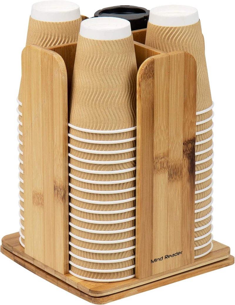 Mind Reader Lid Carousel, Countertop Org, Coffee Bar Beverage Cup, Rayon from Bamboo, 8"L x 8"W x 10.75"H, Brown - Image 1