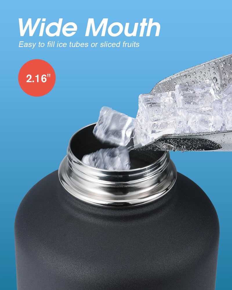 Coolflask 64 oz Water Bottle Insulated with Straw & 3 Lids, Coolflask Large Metal Stainless Steel Water Jug Big Half Gallon Wide Mouth for Sports, Gym or Office, Non-BPA Keep Cold 48H Hot 24H, Magic Black - Image 5