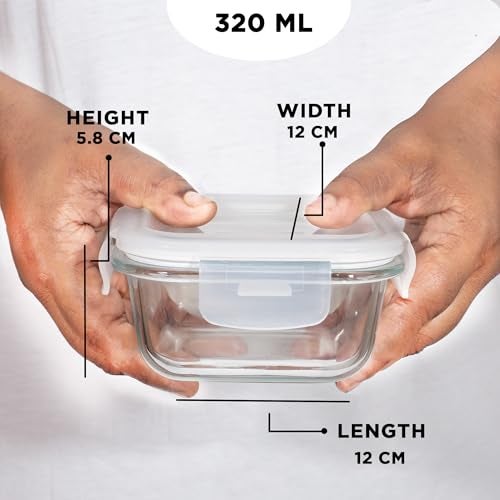 Allo Food Safe Borosilicate Glass Lunch Box, 450C Microwave Safe Lunch Box, Borosilicate Borosilicate Glass Tiffin for Office with Sky Blue Tiffin Bag, Set of 3, 320ml x 3, Square - Image 3