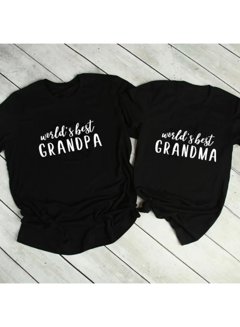 Matching Family Outfits Black Best Grandma or Best Grandpa Printed Black T-Shirt for Men | Best Price UAE