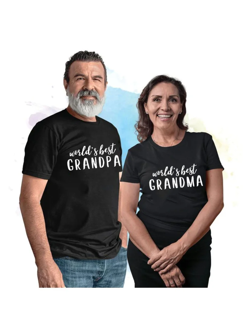 Matching Family Outfits Black Best Grandma or Best Grandpa Printed Black T-Shirt for Men | Best Price UAE