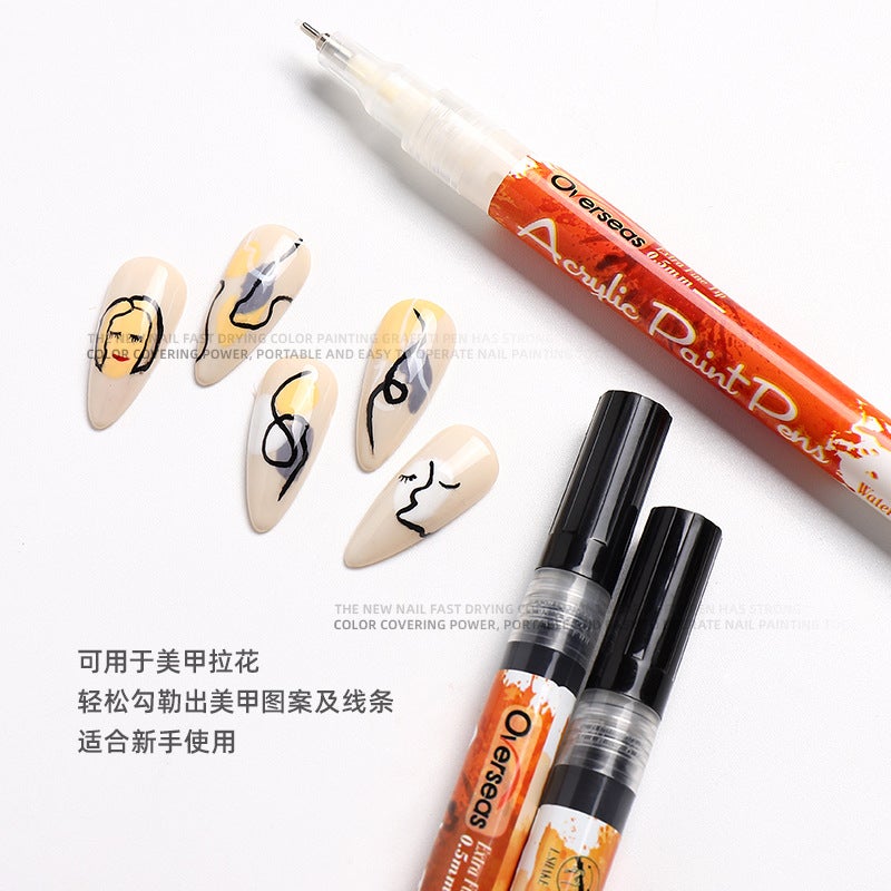 New net red manicure pen nail painting pen acrylic paint graffiti black and white gradient French light therapy pull line painting flowers 01#white - Image 4