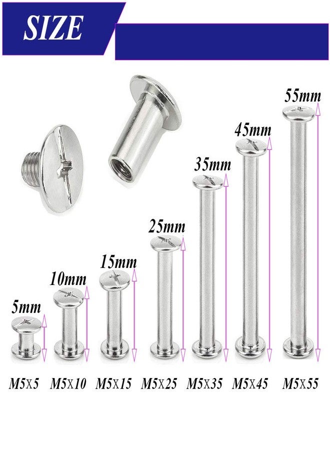 Socell 130pcs Phillips Chicago Screw Binding Screws Posts Assortment Kit for Scrapbook Photo Albums Craft and DIY Leather Decoration Bookbinding(M5 x 5/10/15/25/35/45/55) - Image 2