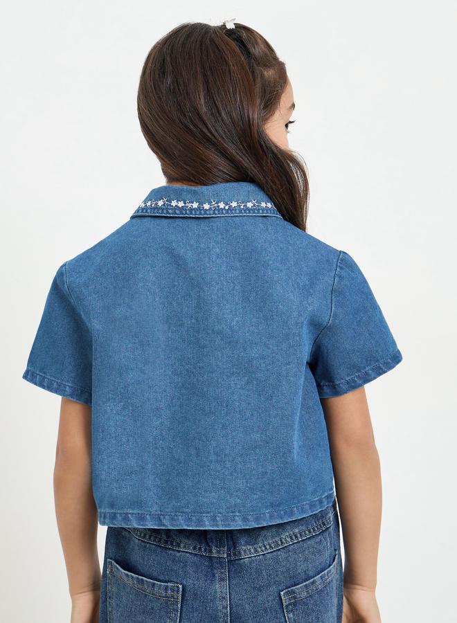 Styli Girls Embroidered Denim Shirt - Image 5