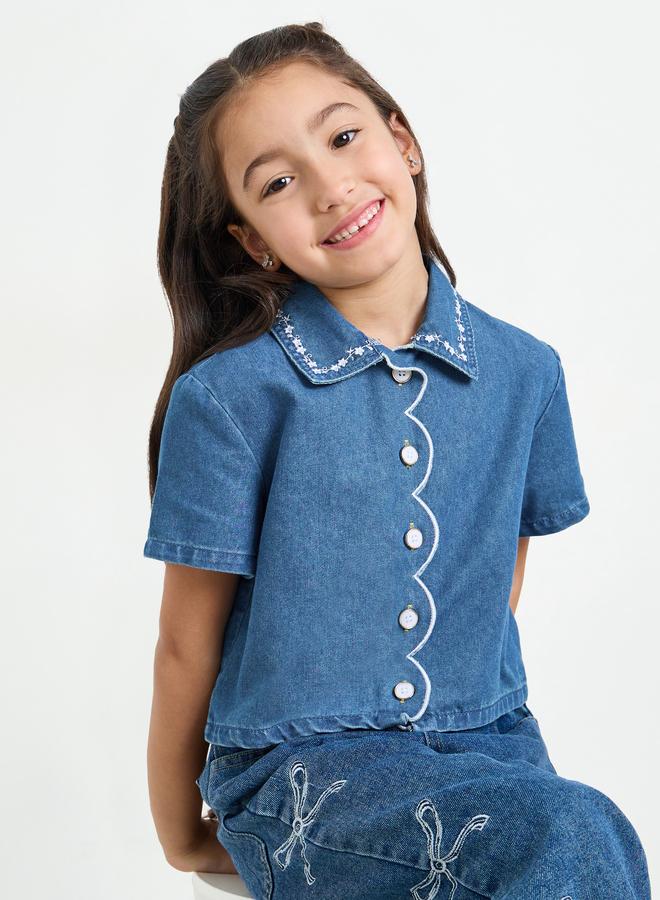 Styli Girls Embroidered Denim Shirt - Image 1
