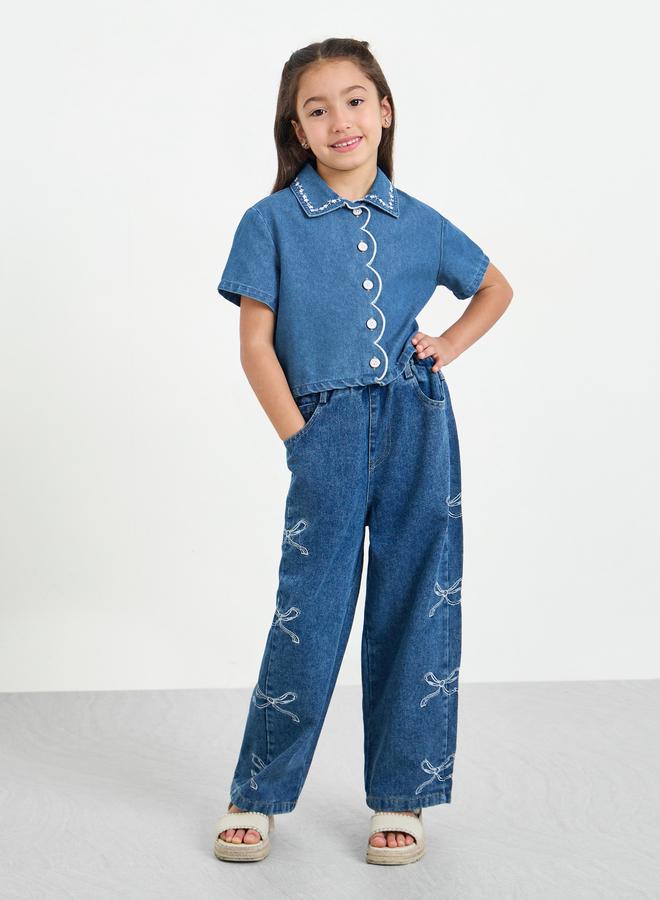 Styli Girls Embroidered Denim Shirt - Image 2