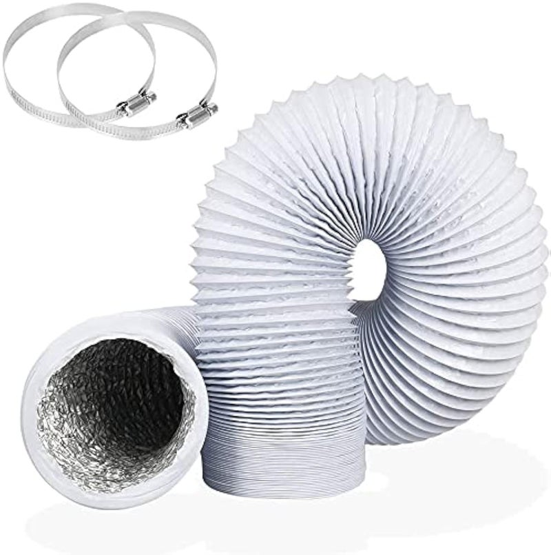 YIJUHOU 4 Inch 5 Feet Air Ducting Flexible Aluminum Dryer Vent Hose for HVAC Ventilation Fan Filter and Grow Tent 2 Clamps Include White