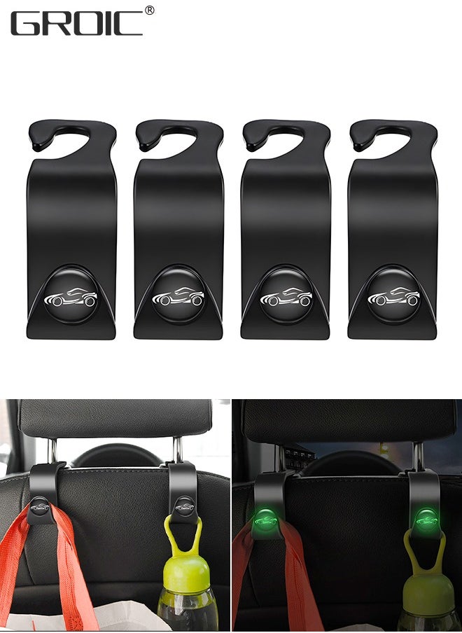 GROIC Luminous Car Seat Headrest Hook 4 Pack Hanger Storage Organizer Universal for Handbag Purse Coat Universal, Vehicle-Mounted Storage Hook  - Image 1