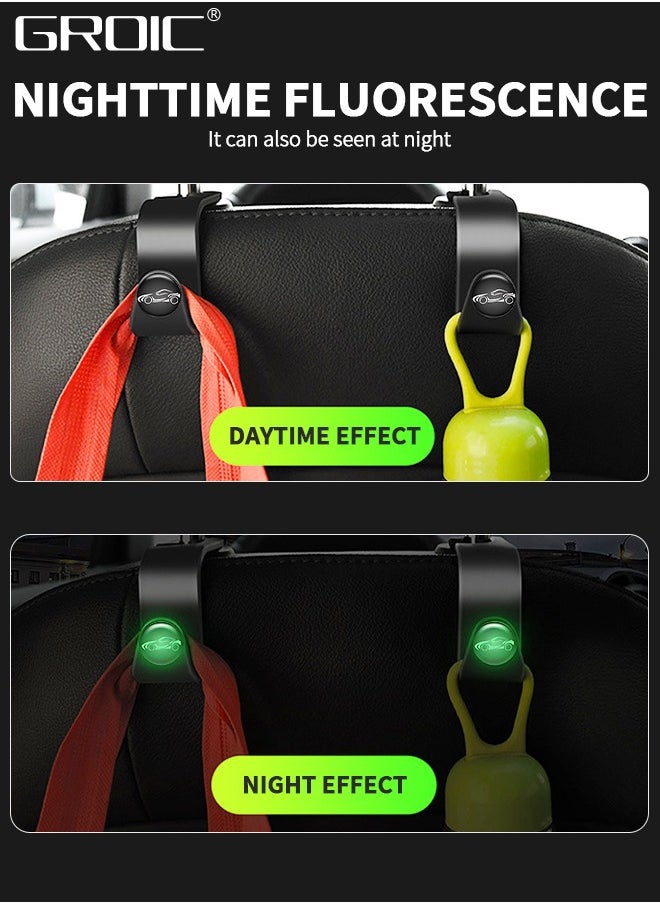 GROIC Luminous Car Seat Headrest Hook 4 Pack Hanger Storage Organizer Universal for Handbag Purse Coat Universal, Vehicle-Mounted Storage Hook  - Image 3