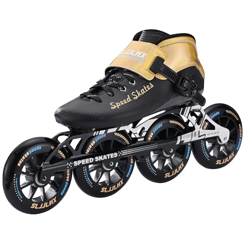 SLJJLHX Inline Speed Skates for Men Women,Professional Carbon Fibre Inline Skates Adult Male,High Performance Fitness Racing Skates,Unisex (Gold, US 7.5 / EU 40) - Image 1