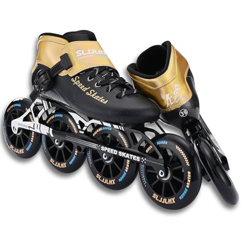 SLJJLHX Inline Speed Skates for Men Women,Professional Carbon Fibre Inline Skates Adult Male,High Performance Fitness Racing Skates,Unisex (Gold, US 7.5 / EU 40) - Image 2