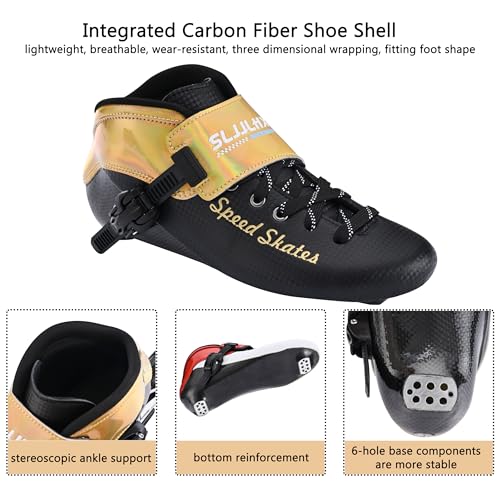 SLJJLHX Inline Speed Skates for Men Women,Professional Carbon Fibre Inline Skates Adult Male,High Performance Fitness Racing Skates,Unisex (Gold, US 7.5 / EU 40) - Image 3