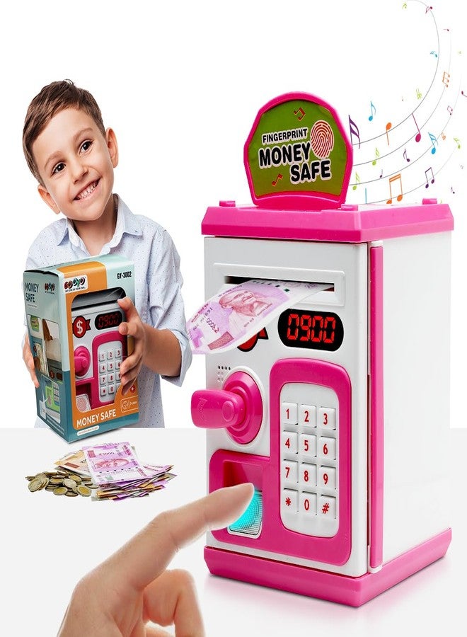 Gooyo GY-3011 Toy Money Bank with Fingerprint Sensor & Password Protection Feature | Money Safe Toy with Sound Effects | Money Saving Toy for Kids | Pink, Power Source : 3xAA Batteries (Not Included) - Image 1