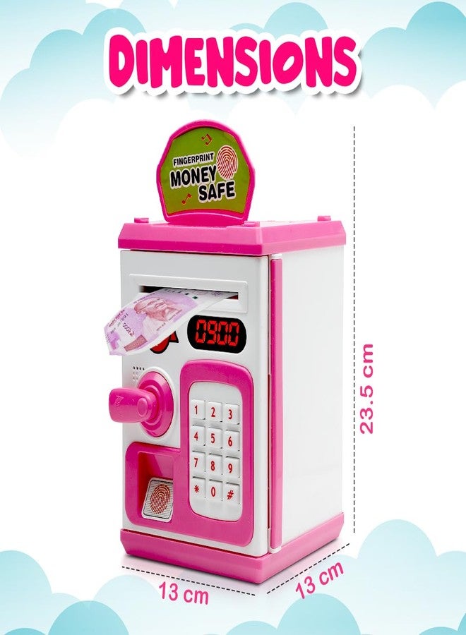 Gooyo GY-3011 Toy Money Bank with Fingerprint Sensor & Password Protection Feature | Money Safe Toy with Sound Effects | Money Saving Toy for Kids | Pink, Power Source : 3xAA Batteries (Not Included) - Image 3