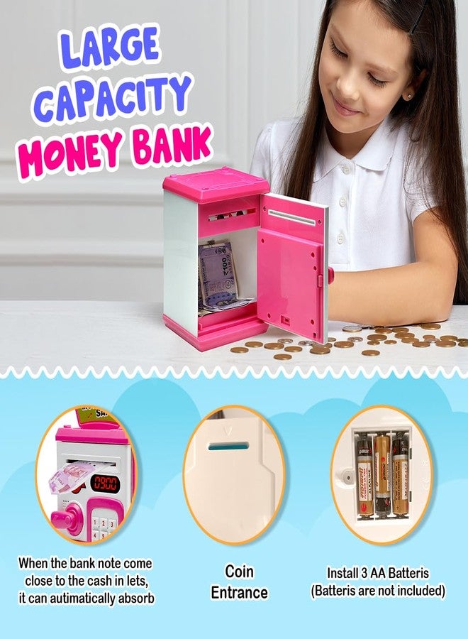 Gooyo GY-3011 Toy Money Bank with Fingerprint Sensor & Password Protection Feature | Money Safe Toy with Sound Effects | Money Saving Toy for Kids | Pink, Power Source : 3xAA Batteries (Not Included) - Image 5