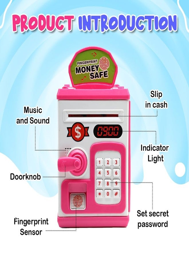 Gooyo GY-3011 Toy Money Bank with Fingerprint Sensor & Password Protection Feature | Money Safe Toy with Sound Effects | Money Saving Toy for Kids | Pink, Power Source : 3xAA Batteries (Not Included) - Image 2