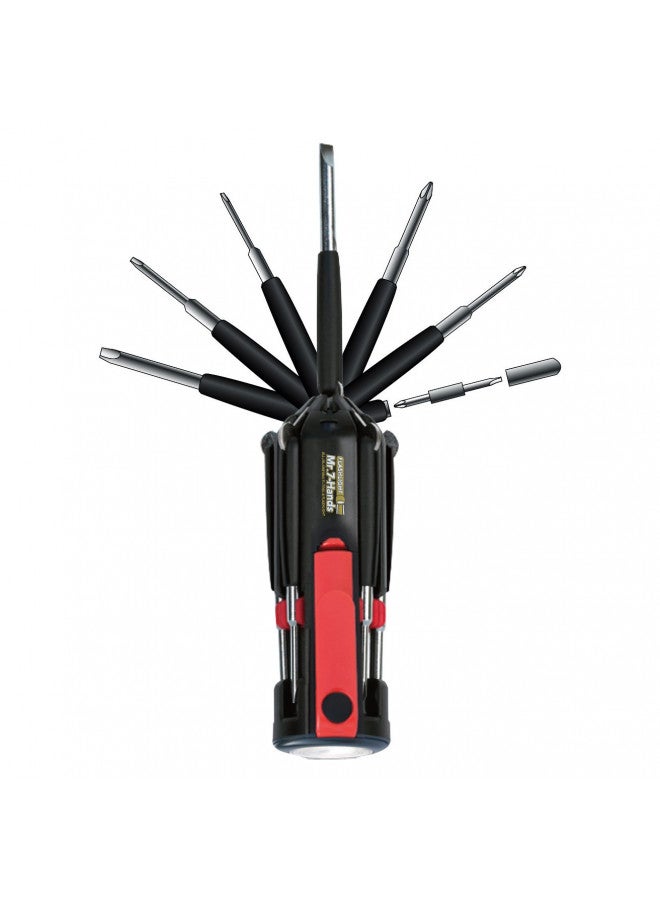 Apollo Apollo Tools Original Mr. 7-Hands, Multi Screwdriver Hand Tool, All In One Patented Screwdriver, 8 Screwdrivers in 1 Tool with Worklight and Flashlight - Red - DT1719  - Image 1