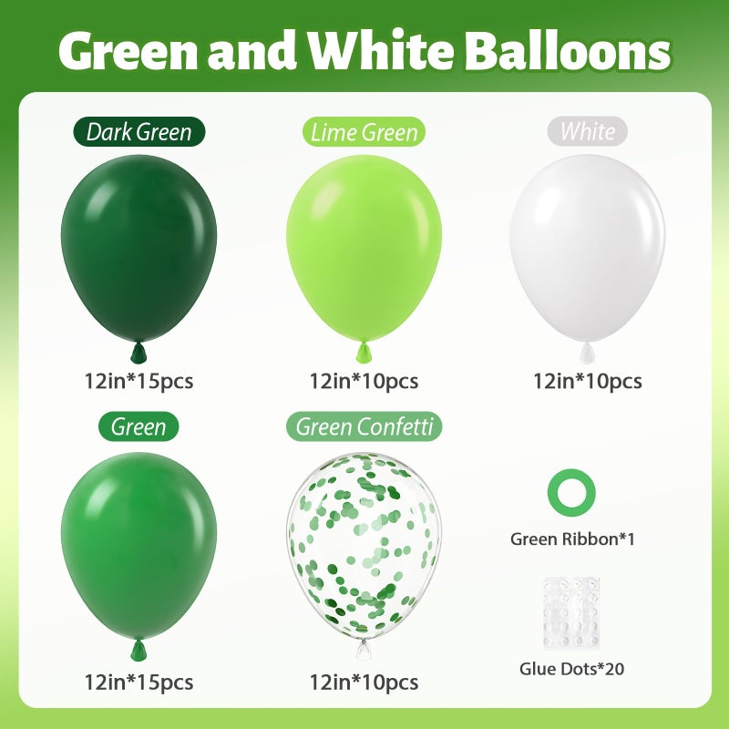 Leraqertra 60Pcs Green Balloons 12inch with Lime Dark Green and White Balloons Confetti Balloon for Themed Baby Shower Birthday Party Decorations - Image 2