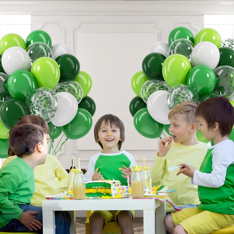 Leraqertra 60Pcs Green Balloons 12inch with Lime Dark Green and White Balloons Confetti Balloon for Themed Baby Shower Birthday Party Decorations - Image 5