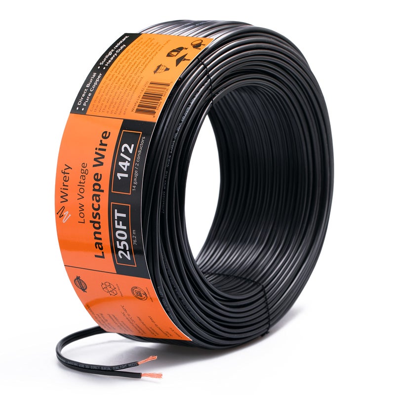 Wirefy 14/2 Low Voltage Landscape Wire 250 ft | Low Voltage Landscape Lighting Wire | Pure Copper | Outdoor Direct Burial | 14-Gauge 2-Conductor 250 Feet - Image 1