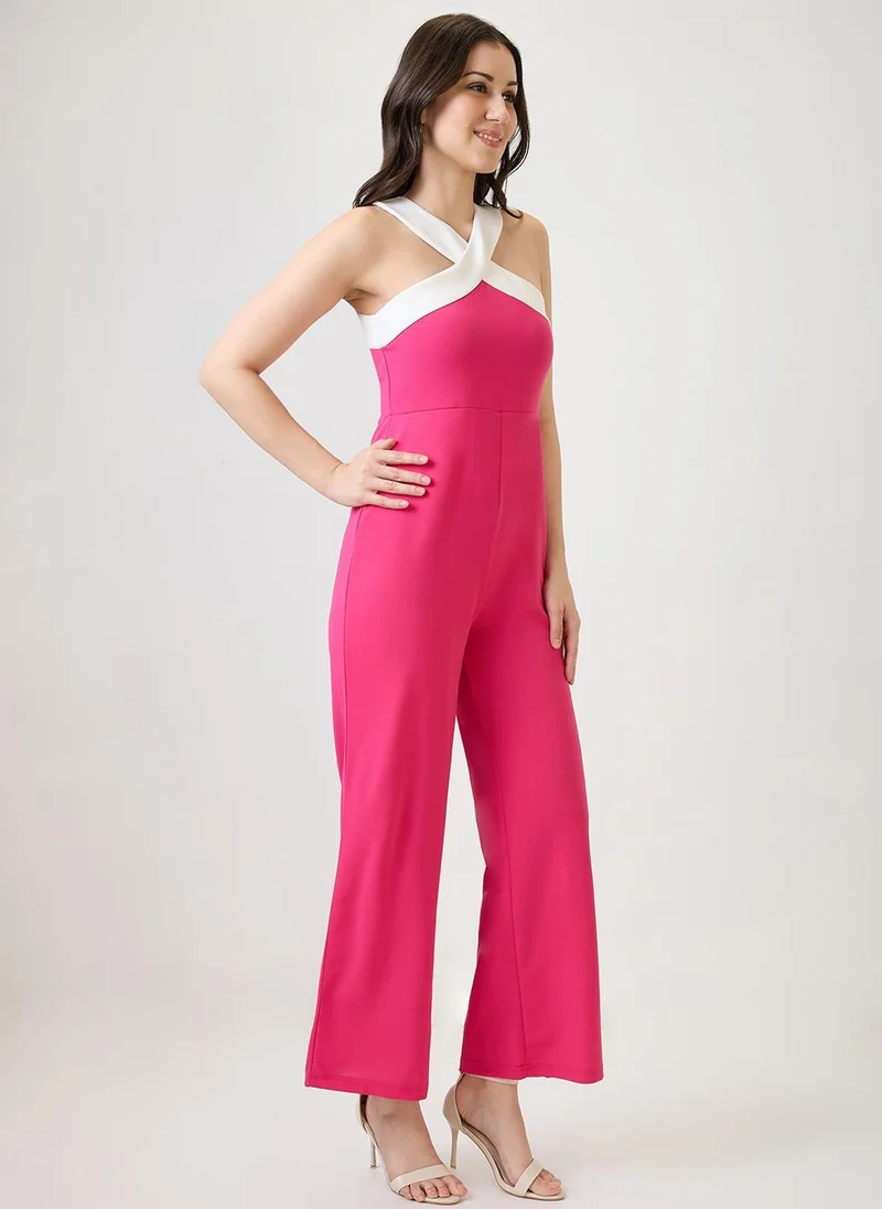 Globus pink Globus Women's Pink Halter Neck Party Jumpsuit with Stylized Back for Women | Best Price UAE