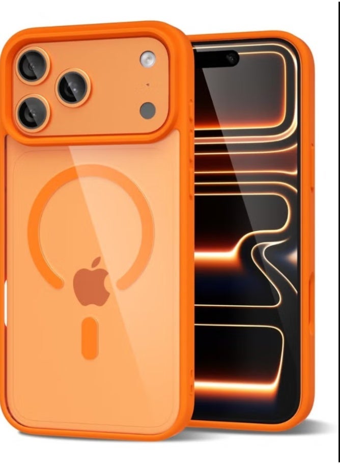 ACLIX Magnetic case for iPhone 17 Pro Max, High Grade Drop Protection with Shockproof Strip, Translucent Matte Back Phone Case | Orange - Image 1