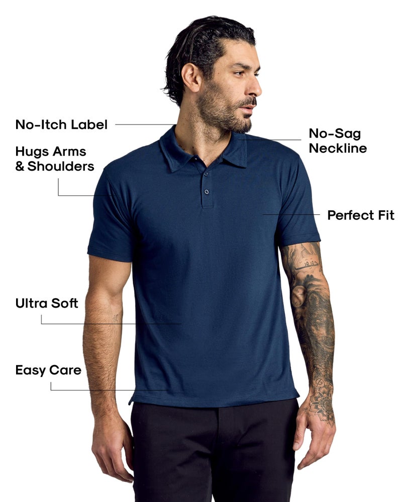 True Classic Novelty Polo Shirts for Men â€“ Mens Polo Shirts Short Sleeve Cotton, Pack of 1, Navy, S - Image 2