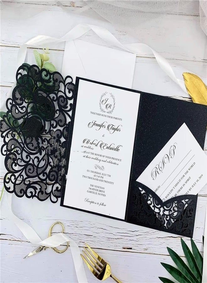 أن.سي مجموعة NC Cylallen المكونة من 50 مجموعة من بطاقات دعوة الزفاف ثلاثية الطي بتصميم Love Hollow المقطوعة بالليزر، مناسبة لحفلات أعياد الميلاد وحفلات كوينسينيرا، مقاس 4.92 × 7.28 بوصة (أسود، غلاف الدعوة فقط). - Image 5