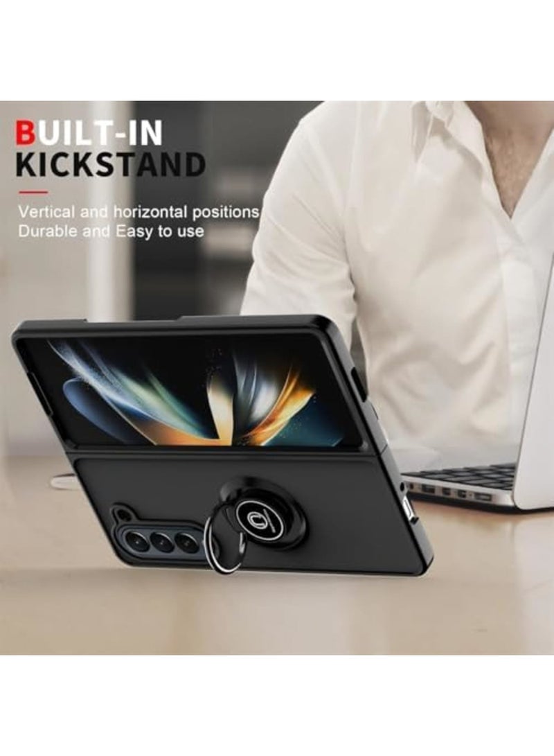 SYOSI Case for Galaxy Z Fold 7 with 370° Rotating Ring Kickstand, Slim Translucent Matte Shockproof TPU PC Protective Phone Cover with Grip Support, Anti-Slip Bumper, Wireless Charging Compatible (Black) - Image 4