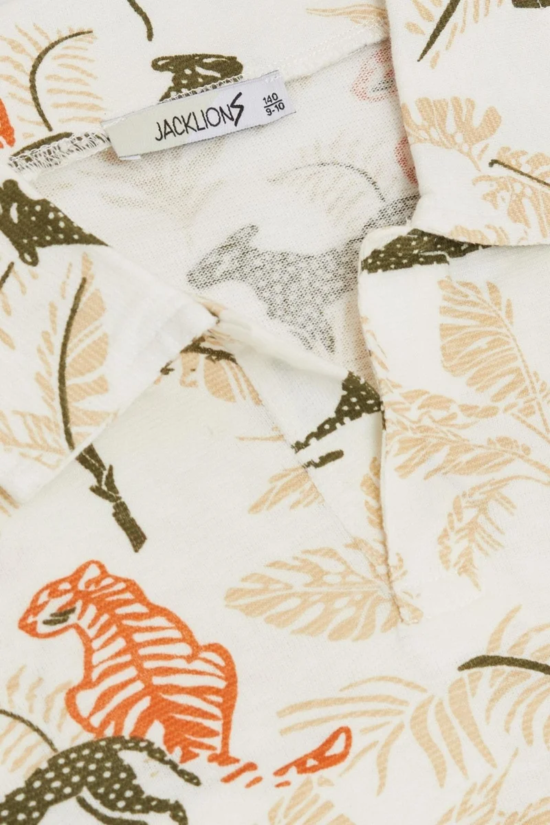 جاك ليونز Boy's T-Shirt Forest Themed Animal Patterned Age 5-14, Cream