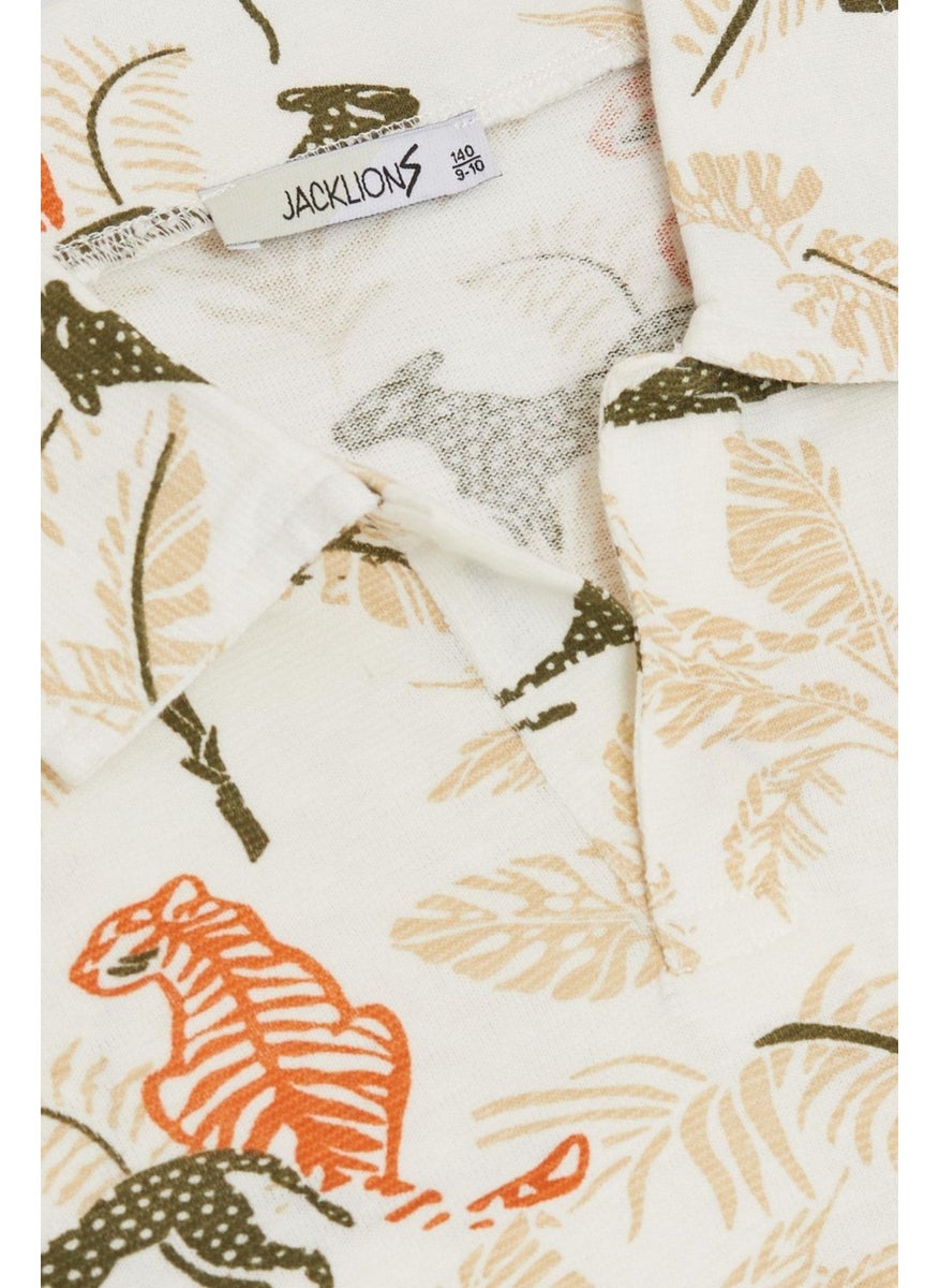 Jack Lions Boy's T-Shirt Forest Themed Animal Patterned Age 5-14, Cream  - Image 3